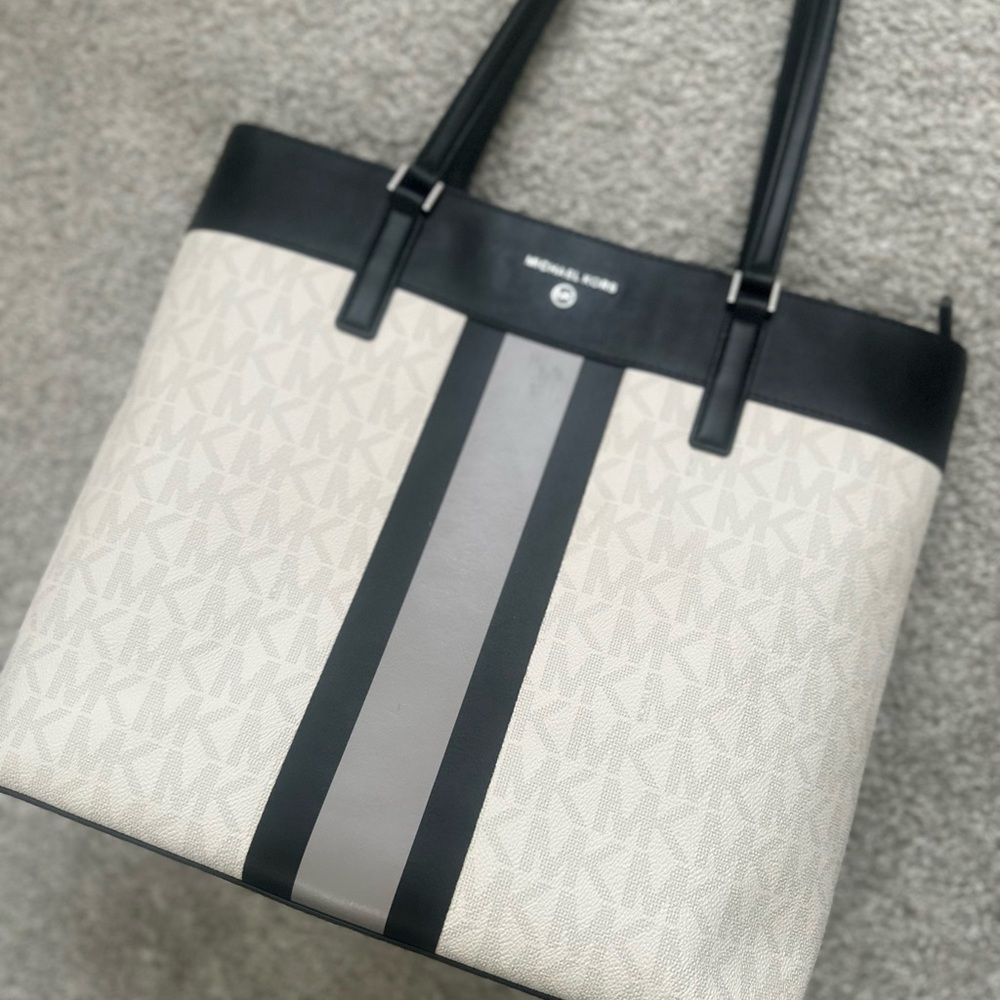 Michael Kors Black and Gray Striped Tote